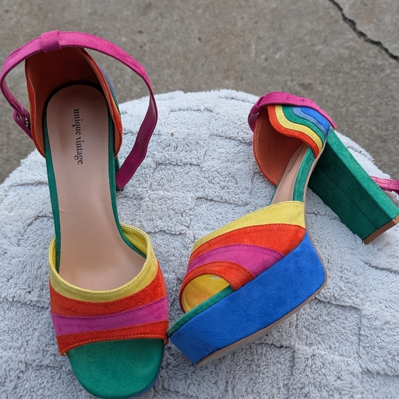 Unique Vintage Rainbow Chunky Platforms Size 10/41 - Picture 6 of 6